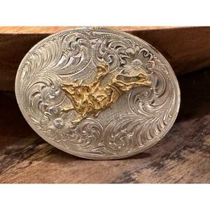 Montana Silversmiths Bull Rider‎ Belt Buckle Youth Silver & Gold Tone